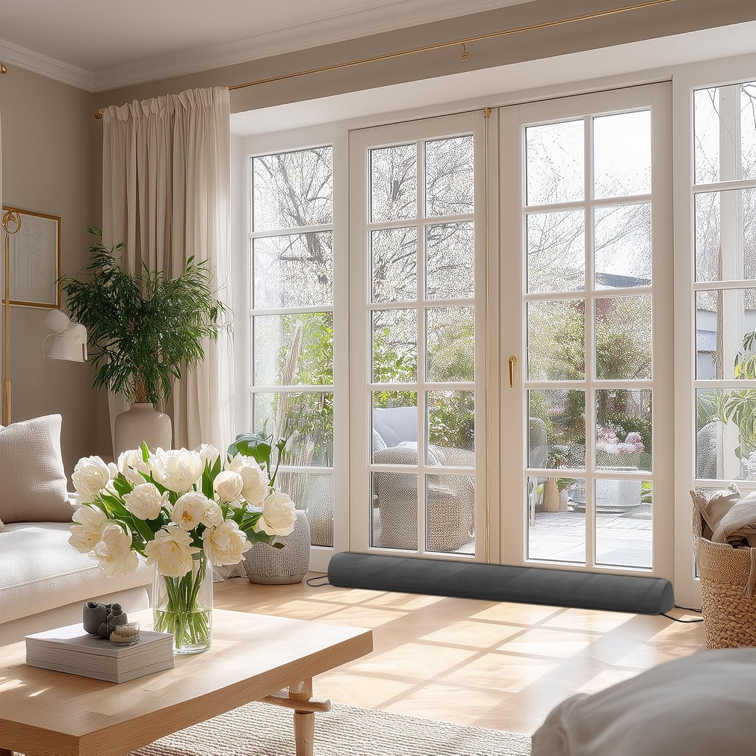 Sunolga 2-Pack 38" Door Draft Stopper Blocks Hot and Cold Air with Removable Washable Cover for Gaps Up to 3", All-Season Seal for Noise, Wind, Door Sweep for Bottom of Door, Home Essentials, Gray