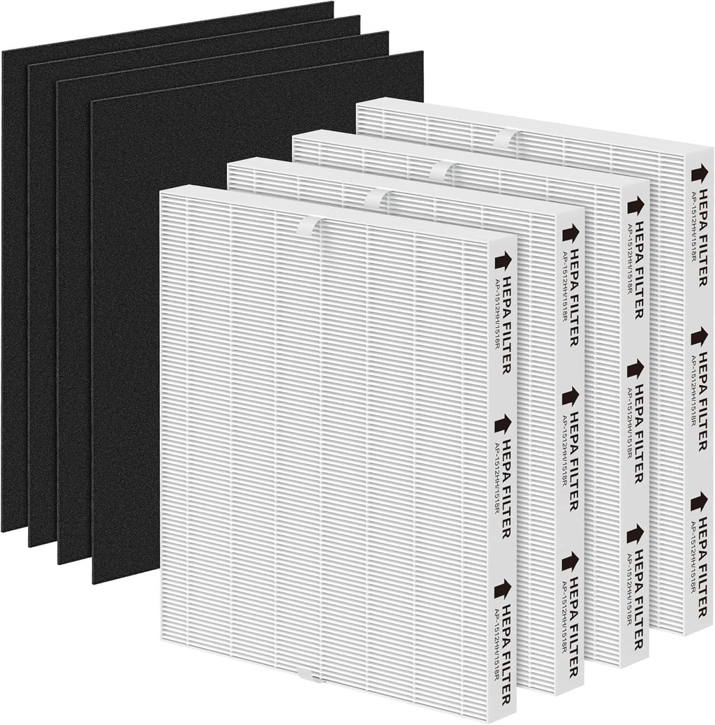 AP-1512HH Replacement Filter Compatible with Coway Airmega AP-1512HH and Airmega 200M Air Puri-fiers, 4 Filters and 4 Carbon Pre-Filters, Compared to Part #3304899, 4 Pack