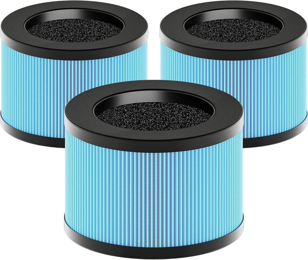 MK01 & MK06 True HEPA Filter Replacement Compatible with Aroeve MK01, MK06, ToLife TZ-K1 and Kloudi DH-JH01 Air Purifier, Standard Version, Blue, 3 Pack