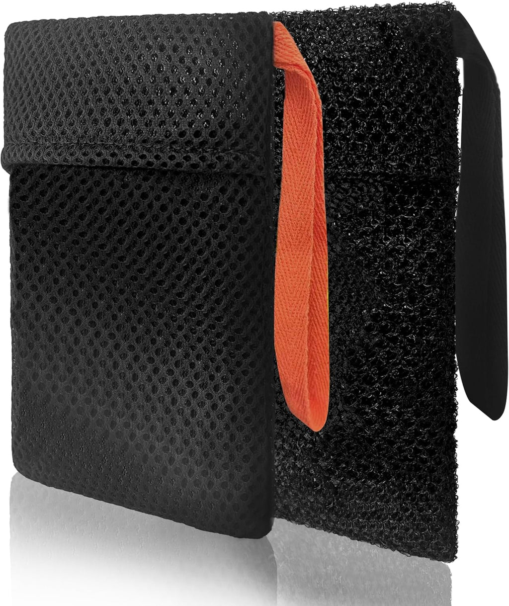 2 Pack Soap Bag Different Roughness Deep and Gentle,Bar Soap Pouch Saver Pocket,Body Scrubber Shower Sponge Loofah,Exfoliating Bath Sponge (Black)