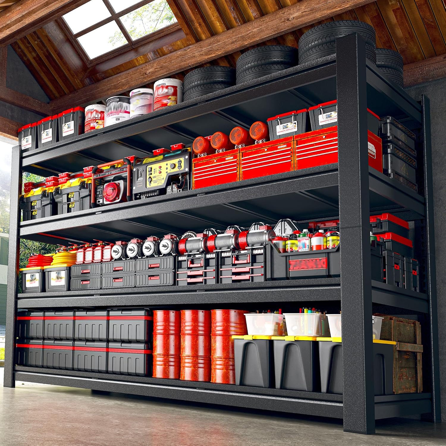 2500LBS Storage Shelves, 60.1" W Garage Shelving Heavy Duty, Adjustable Metal Shelving Unit, Storage Rack for Garage, Basement, Warehouse with Tool-Free Installation, 60.1" W x 24" D x 60.1" H