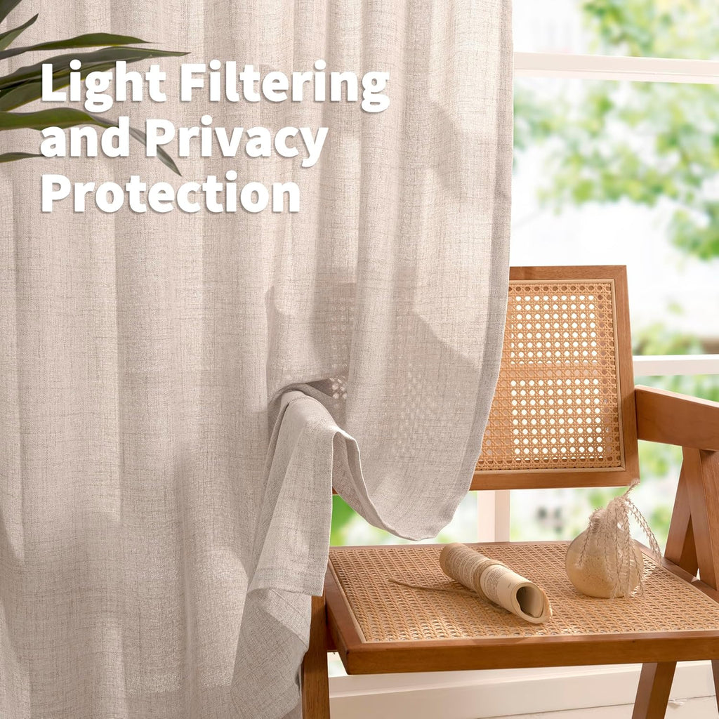 YoungsTex Natural Linen Curtains 95 Inches Long 2 Panels for Bedroom, Semi Sheer Drapes Light Filtering Privacy Floor Length Window Treatments with Pinch Pleated for Living Room, 40 X 95 Inch