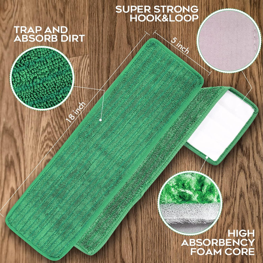 Matthew 18'' 36 Pcs Microfiber Mop Replacement Pads for Wet Dry Multi-Surface Floors Reusable Home Commercial Cleaning Refills,Machine Washable Compatible with Bona Mop&Any Microfiber Flat Mop Green
