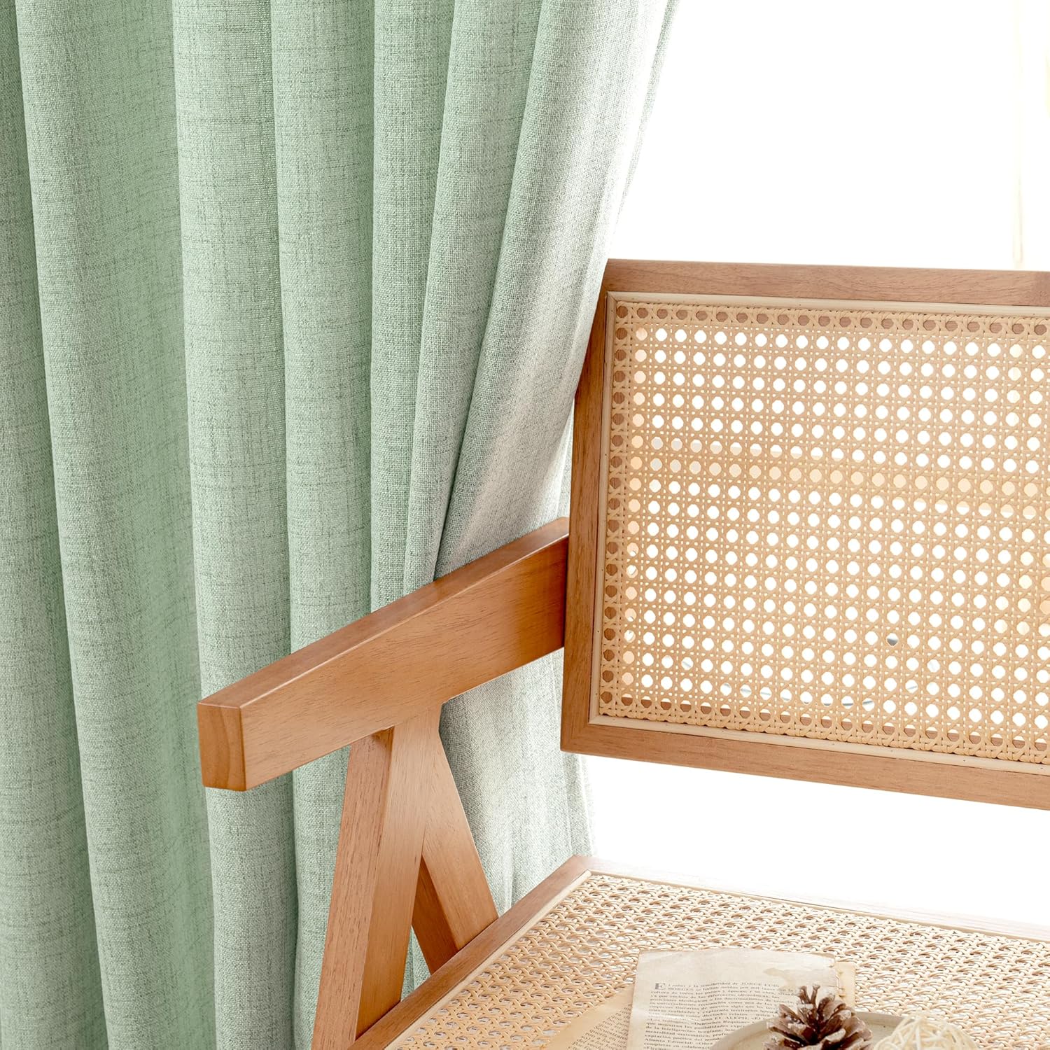 YoungsTex Sage Green Curtains 72 Inch Length for Living Room, Semi Sheer Linen Drapes Light Filtering with Back Tab Rod Pocket for Bedroom Farmhouse Spring Decor, 42 X 72 Inch, 2 Panels