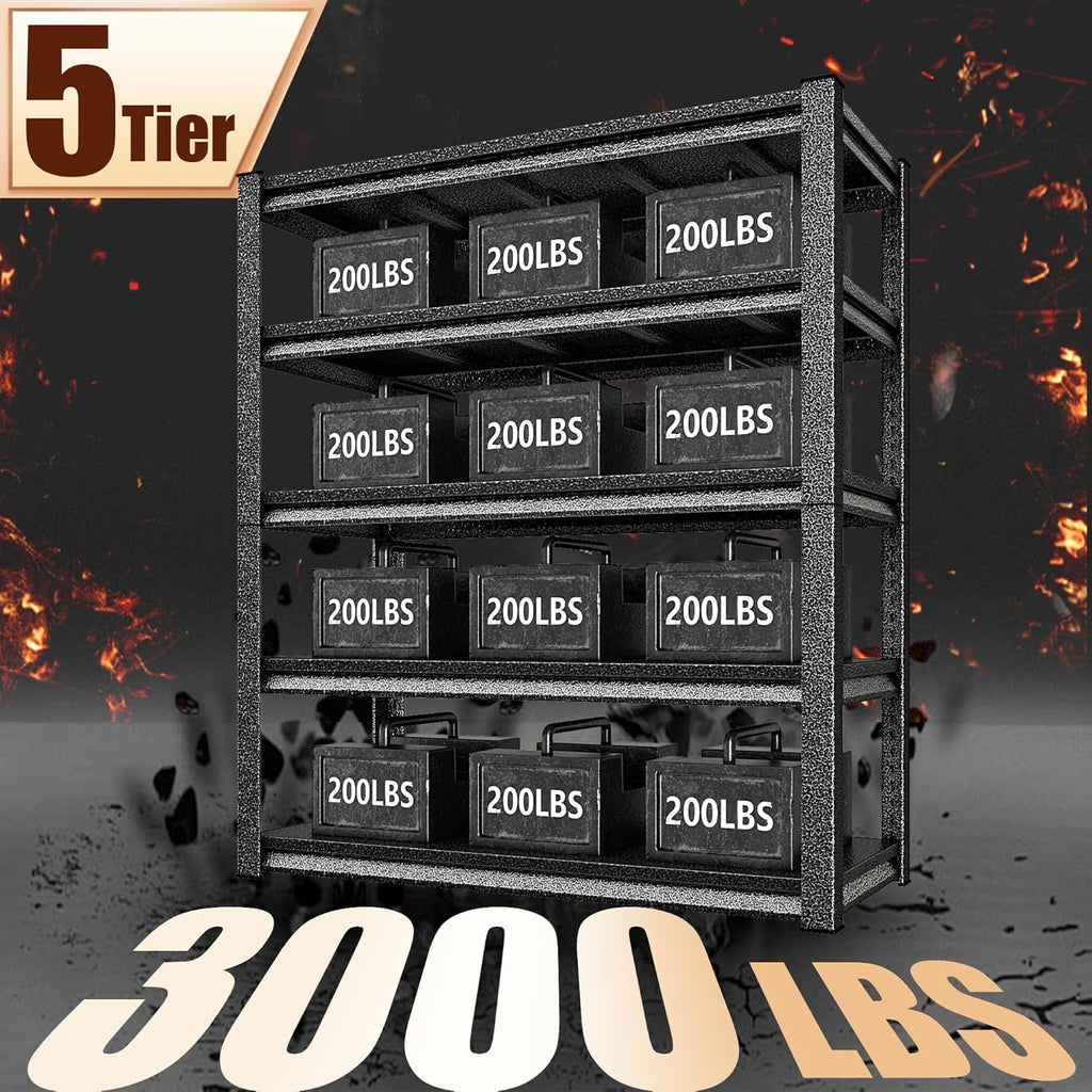 48" W Garage Shelving Heavy Duty，3000LBS Loads Adjustable Garage Storage Shelves,5-Tier Metal Storage Racks and Shelving Units, Utility Rack Shelves,48”W x 24”D x 78”H,Silver