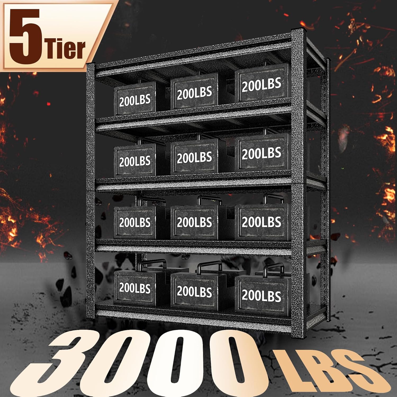 48" W Garage Shelving Heavy Duty，3000LBS Loads Adjustable Garage Storage Shelves,5-Tier Metal Storage Racks and Shelving Units, Utility Rack Shelves,48”W x 24”D x 78”H,Silver