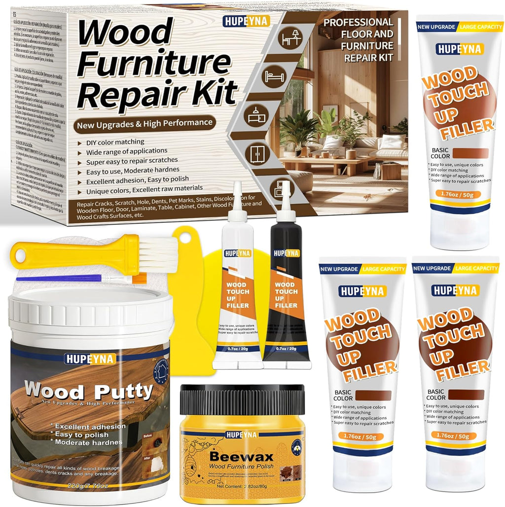 Wood Repair Kit, Wood Furniture Repair Kit, Wood Filler, Wood Putty and Beeswax- Repair Stains, Scratch, Cracks, Hole, Discoloration for Wooden Door, Table, Cabinet, Bed, Floor (Brown Series)