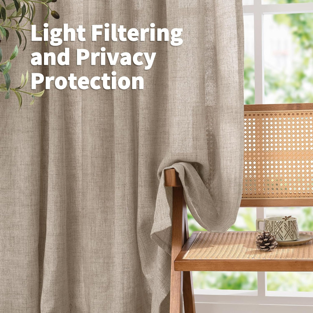 YoungsTex Short Linen Curtains 40 Inch Length for Cafe Window, Small Drapes Light Filtering with Back Tab for Bathroom Kitchen Window, 2 Panels, 40 X 40 Inch