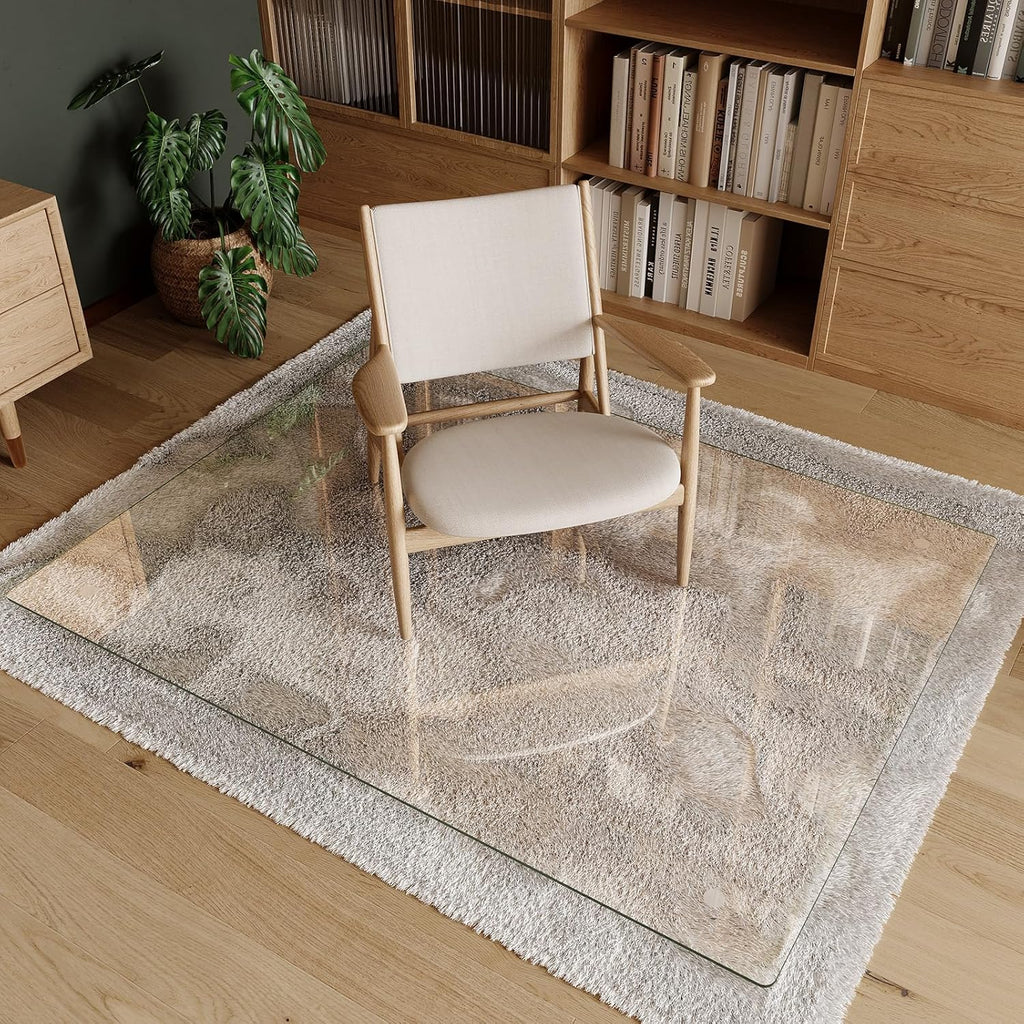 Koonmi Tempered Glass Chair Mat 44"x58" - Premium Office Chair Mat for Hardwood Floors & Low-Pile Carpet with 4 Non-Slip Pads - Thick Scratch-Resistant Surface