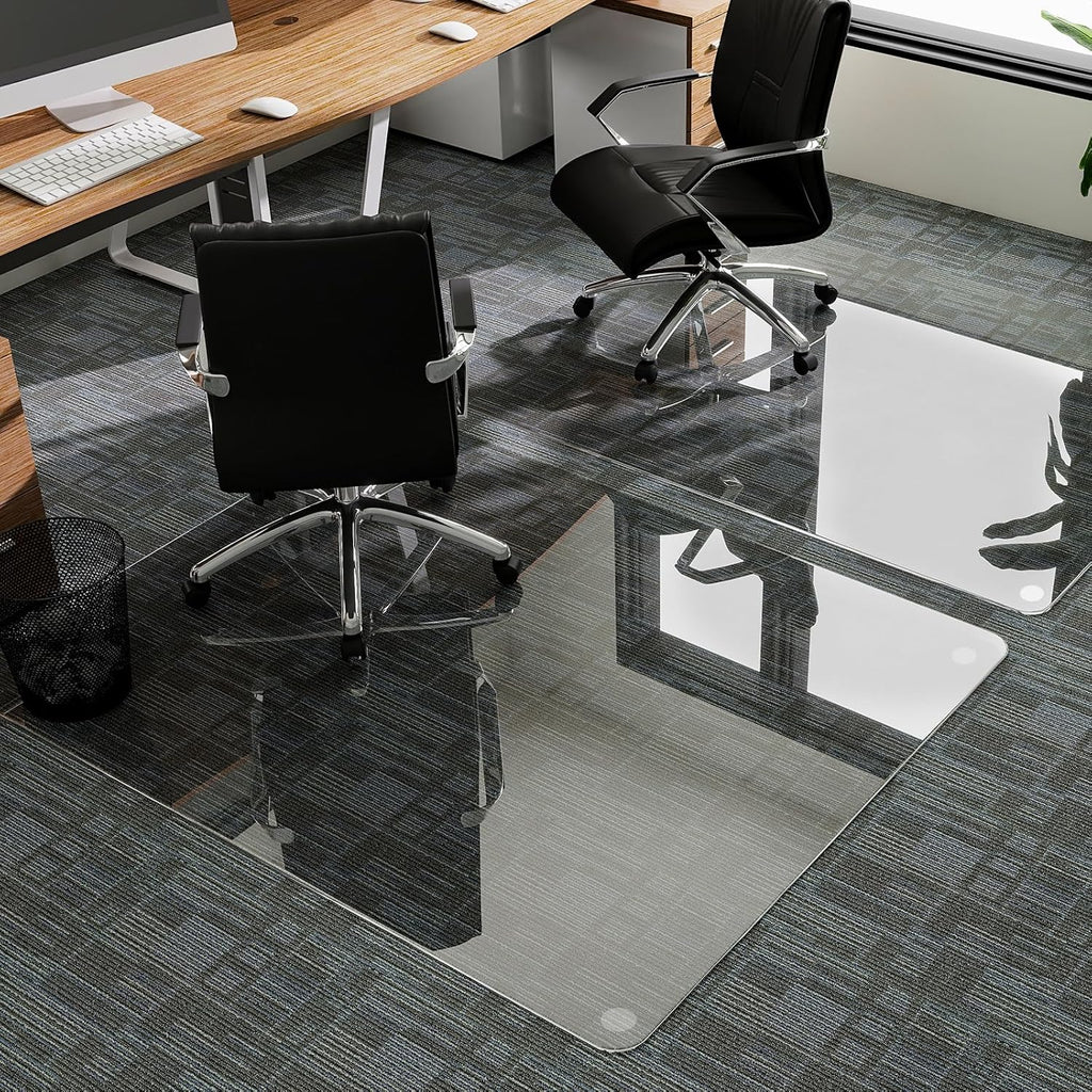 GLSLAND 54"x32" Tempered Glass Chair Mat Heavy-Duty Floor Protector for Carpet & Hard Floors Scratch-Resistant Office Computer Desk Mats Clear