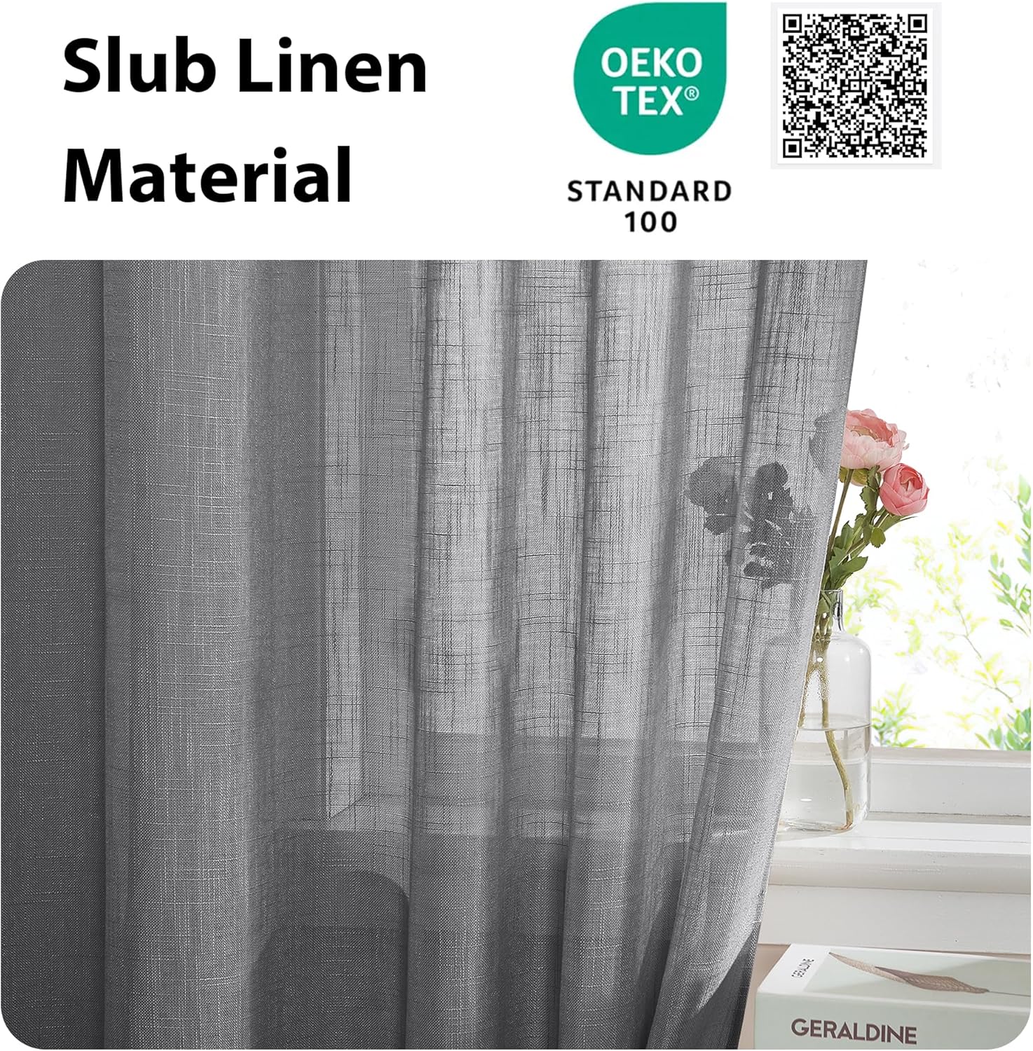 NICETOWN Sheer Door Curtains for Front Back Patio Glass Door, Farmhouse Light Filtering Window Treatment Window Covering with Asjustable Tiebacks, 26" Wide x 72" Length, Dark Grey, 1 Panel