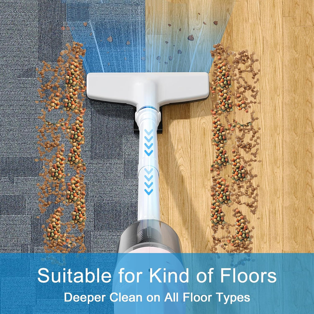 6-in-1 Lightweight Stick Vacuum Cleaner with 100W Powerful Motor, Mini Portable Household Handheld Vacuum Cleaner for Domestic Hard Floors, Carpets and Pet Hair(Pink Cordless)