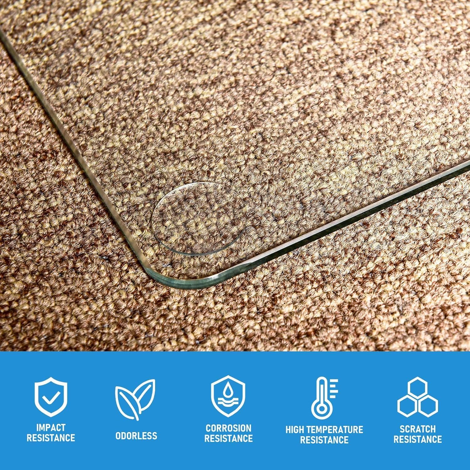 GLSLAND 36" x 46" Tempered Glass Chair Mat Heavy-Duty Floor Protector for Carpet & Hard Floors Scratch-Resistant Clear Office Mat 1/6" Clear