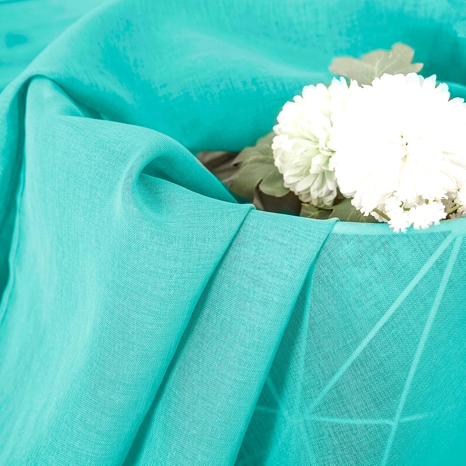 Tollpiz Short Sheer Tier Curtains Linen Textured Half Kitchen Curtain Sheers Light Filtering Rod Pocket Voile Small Curtain for Bathroom, 25 x 24 inches Long, Aqua Blue, Set of 2 Panels