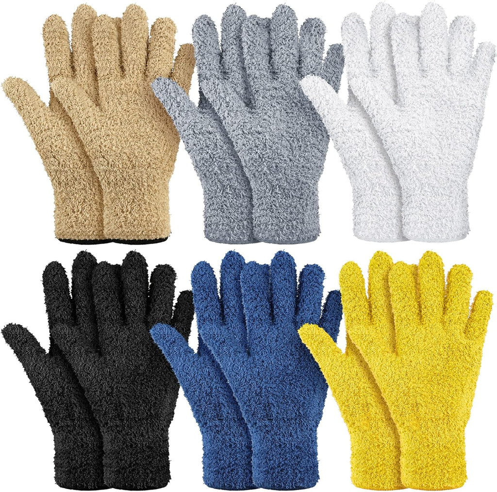 Bencailor 6 Pairs Microfiber Dusting Gloves, Dusting Cleaning Gloves Microfiber Gloves for Plants House Blinds Car Dust Mitt (Vibrant Color,Medium)