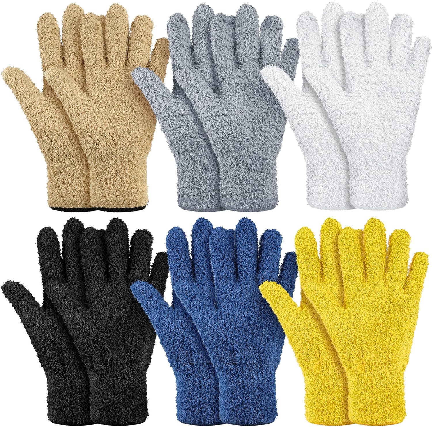 Bencailor 6 Pairs Microfiber Dusting Gloves, Dusting Cleaning Gloves Microfiber Gloves for Plants House Blinds Car Dust Mitt (Vibrant Color,Medium)