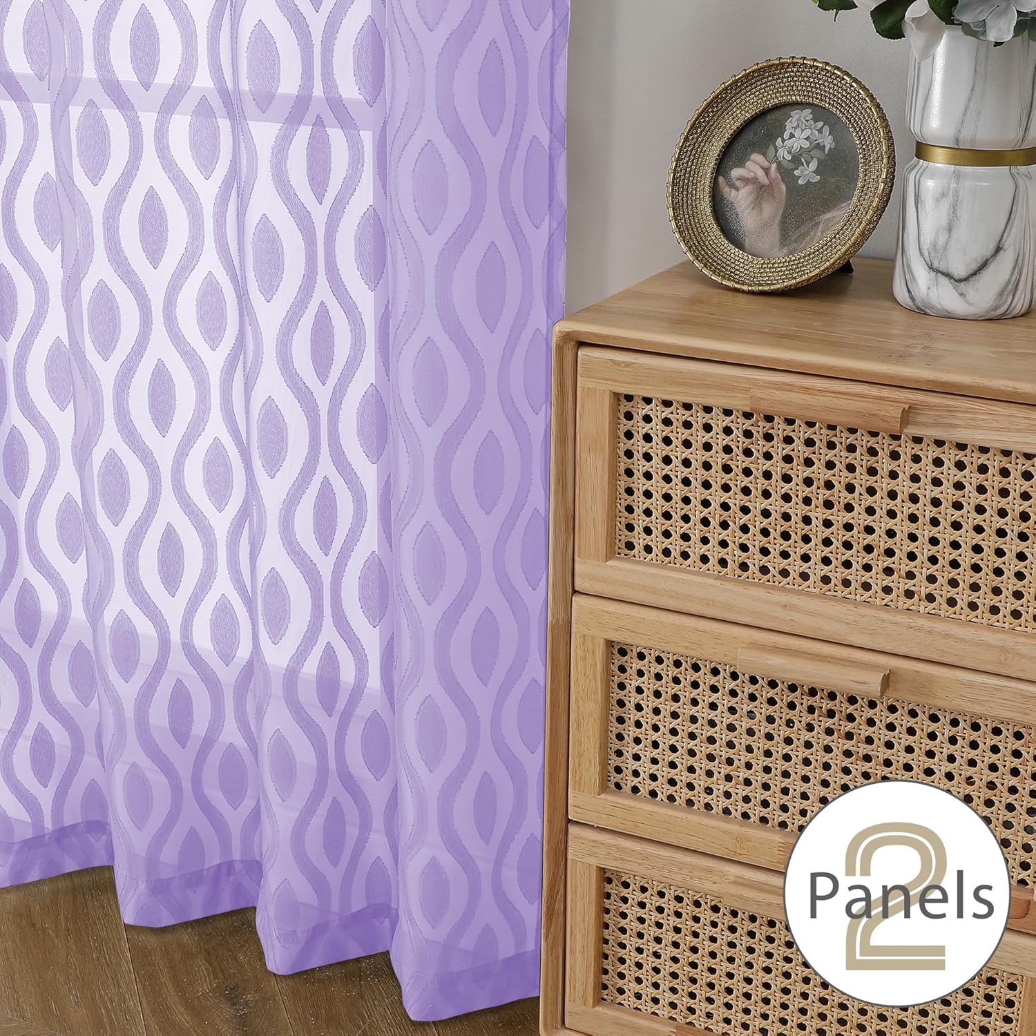 Aiyufeng Light Purple Sheer Curtains 72 Inches Long 2 Panels Set, Elegant Light Filtering Transparent Curtain Draperies for Bedroom Living Room, Classic Clip Wavy Line Door Curtains, 40Wx72L Inch