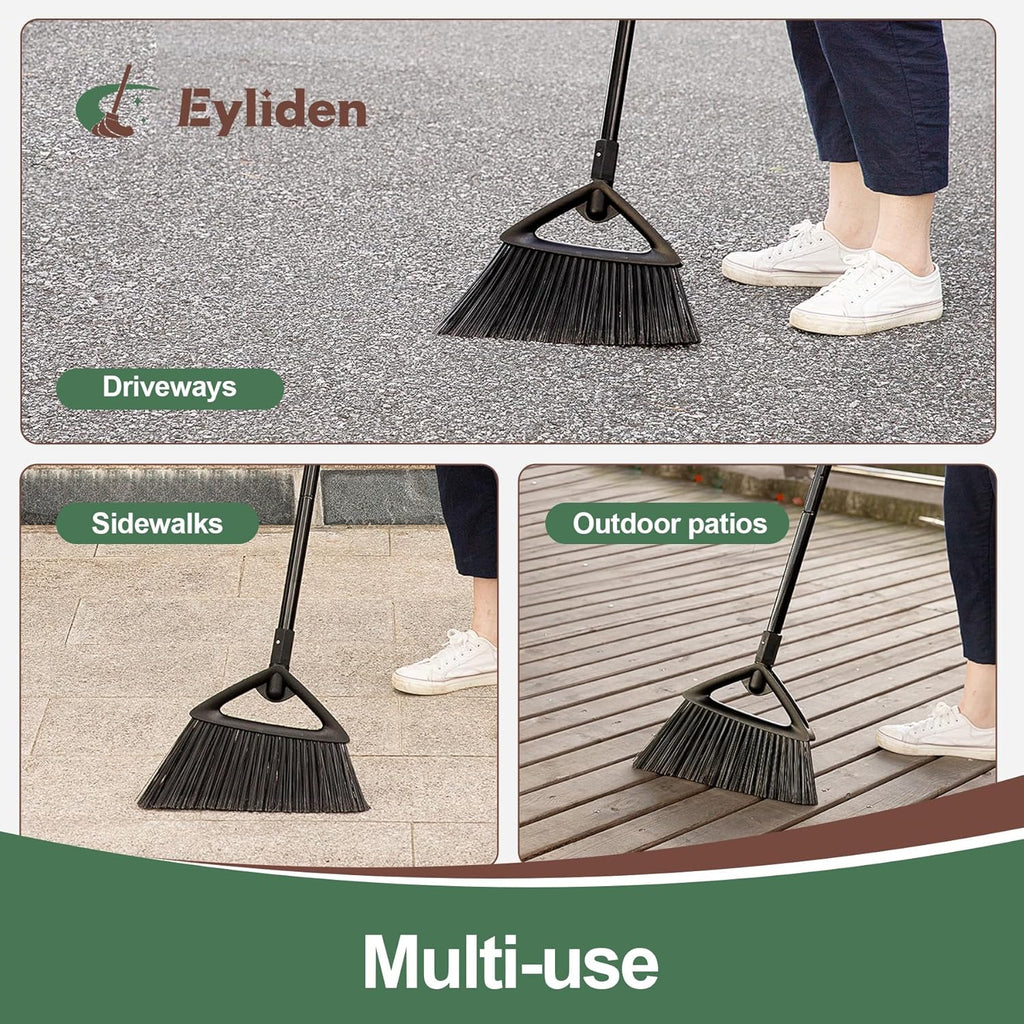 Eyliden Broom, Angle Broom with 57" Long Handle - Fit Heavy-Duty Cleaning, Also Works Well Fine Dust - Commercial Outdoor Indoor Sweeper for Courtyard, Sidewalk, Deck, Kitchen, Lobby, Garage, Black
