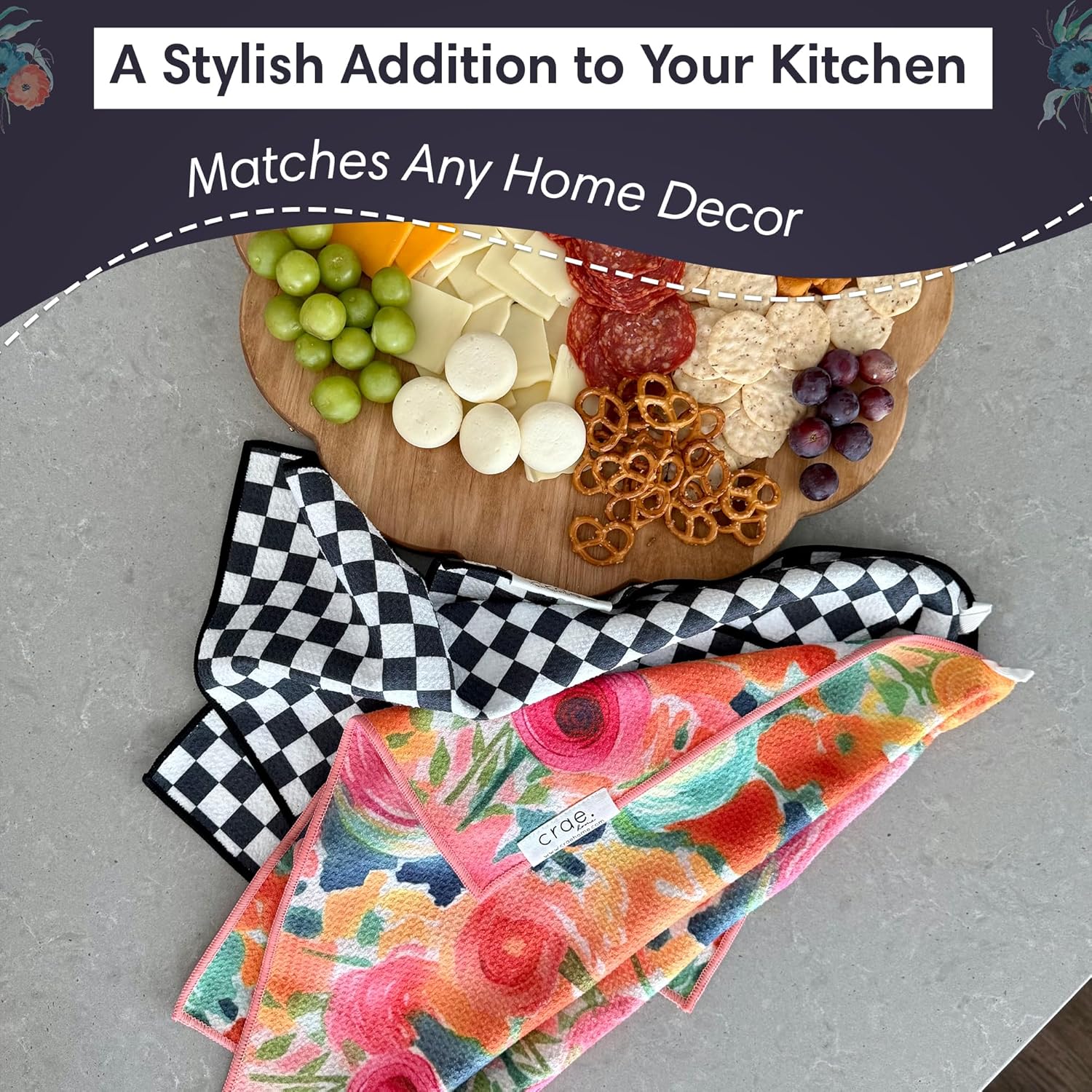 Microfiber Hand Towel & Washcloth Set of 2 - Double-Sided, Waffle Weave, Super Absorbent, Lint-Free, Fast Drying - Pia & Fonnie Pattern for Bathroom, Kitchen, Car, and Window Cleaning