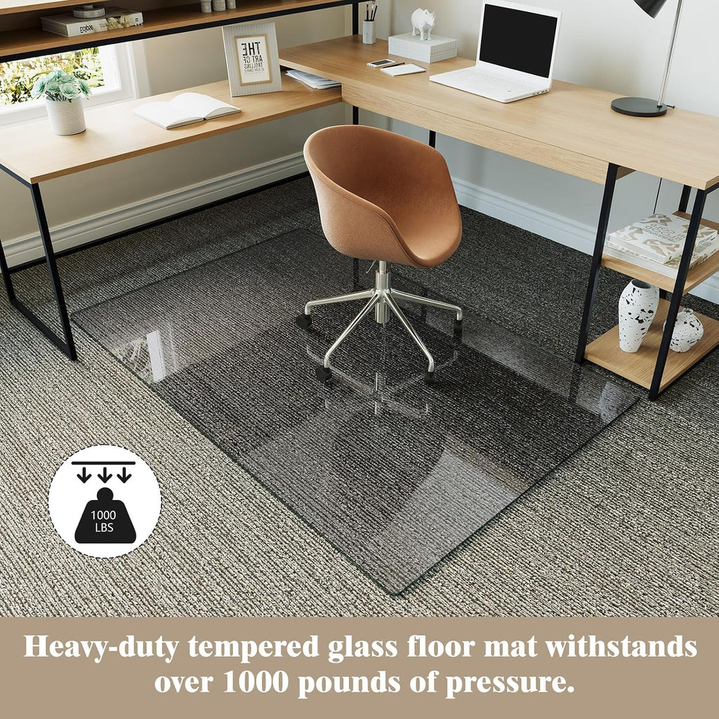 Koonmi Tempered Glass Chair Mat for Hardwood Floors & Carpets, 36" x 55“ Grey Heavy Duty Office Floor Protector with Noise-Free Gliding Shatterproof for Home Office Desk