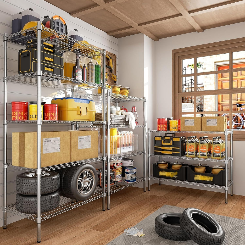 Auslar 4-Shelf Storage Wire Shelves Heavy Duty 4 Tiers Standing Shelving Units Adjustable Metal Organizer Wire Rack, Chrome