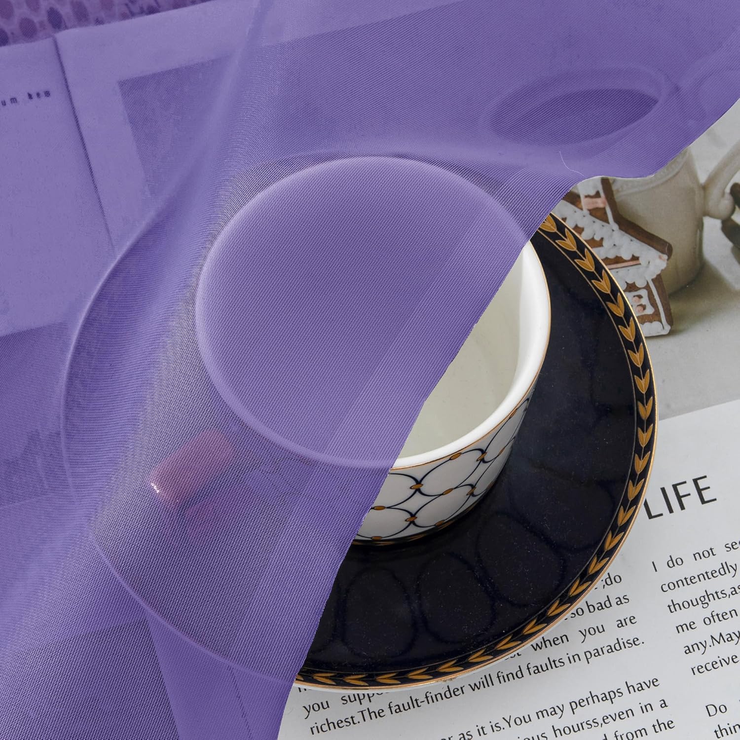 Chyhomenyc Sheer Purple Tier Curtains 24 Inch Length, Small Window Curtains Treatment for Bathroom Living Room Basement, Short Rod Pocket Cafe Curtain, 42W x 24L Inches, 2 Panels