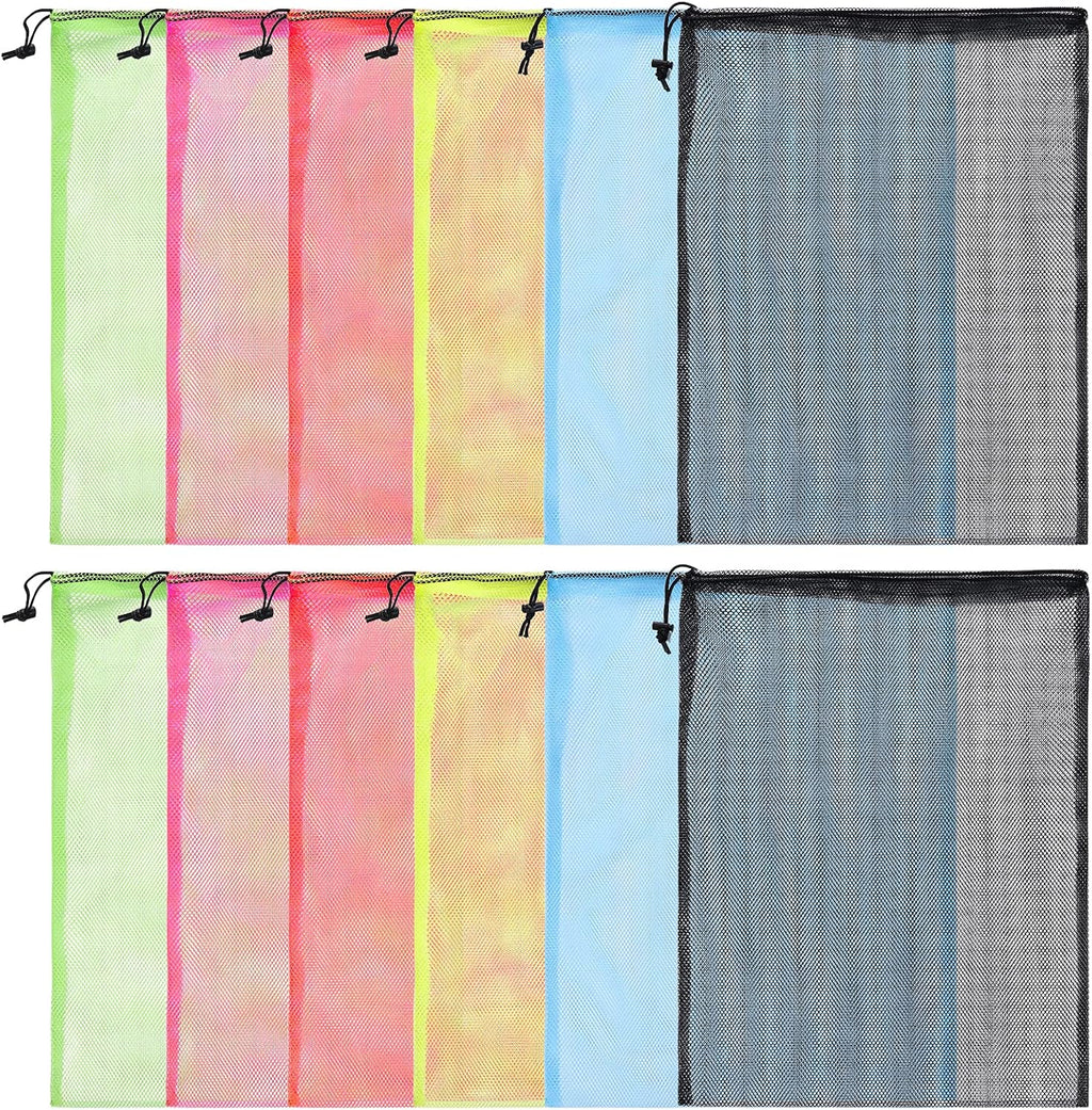 12Pcs Mesh Laundry Drawstring Bag,Nylon Drawstring Gym Bag with Cord Lock Closure 18"X24"