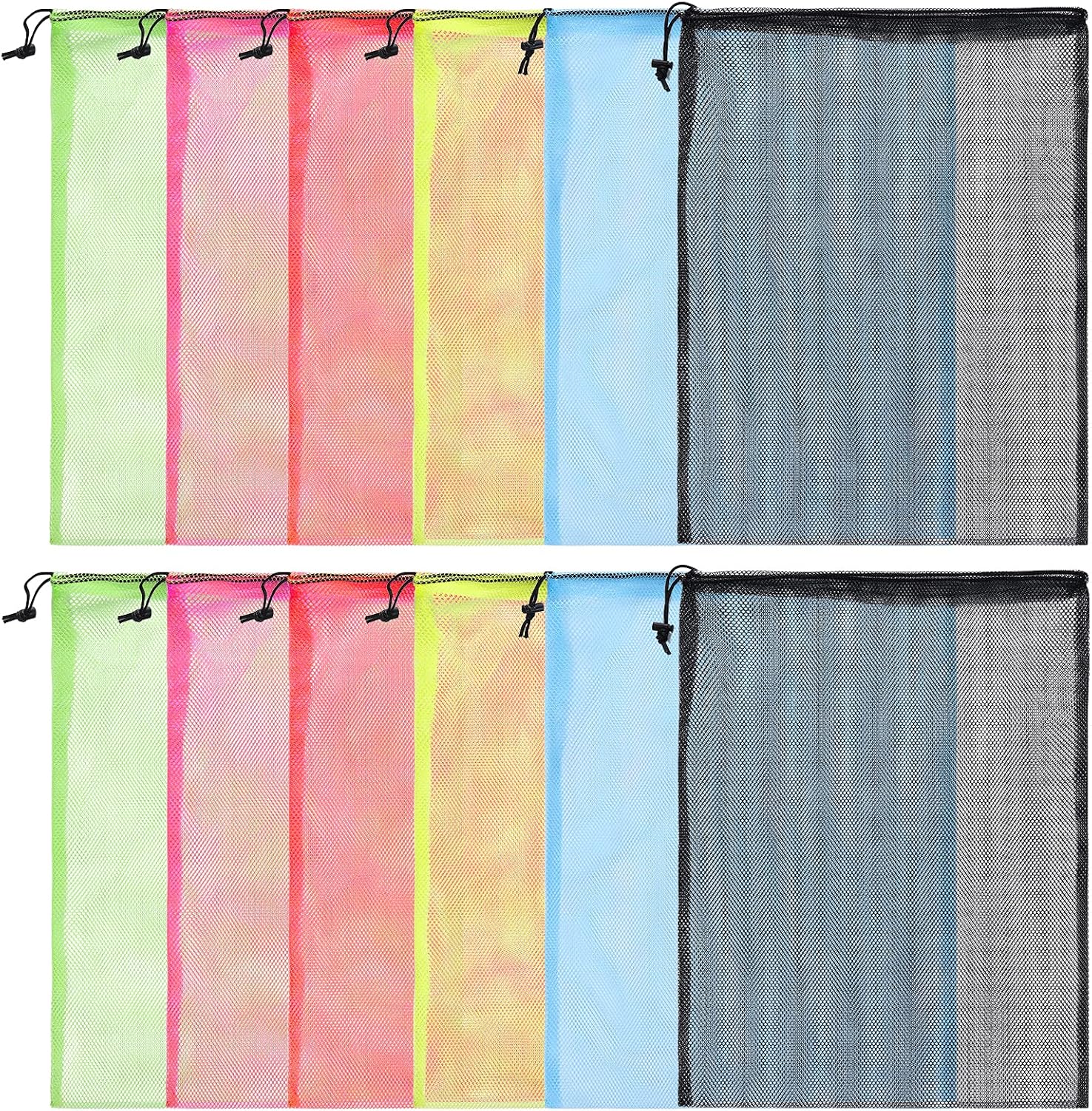 12Pcs Mesh Laundry Drawstring Bag,Nylon Drawstring Gym Bag with Cord Lock Closure 18"X24"