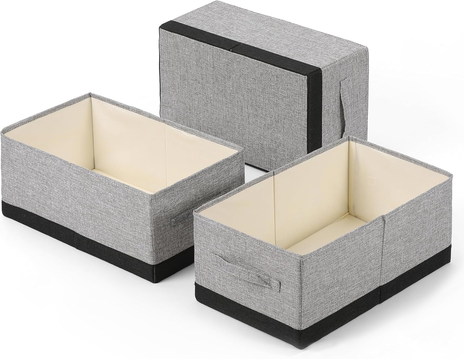 Linen Folding Storage Bins, 3 Pack Large Storage Baskets, Washable, Clothing Storage Bins with Handle, Closet Organizer for Storage Sweater,Sheets (gray black, 18½"x11"x8½")