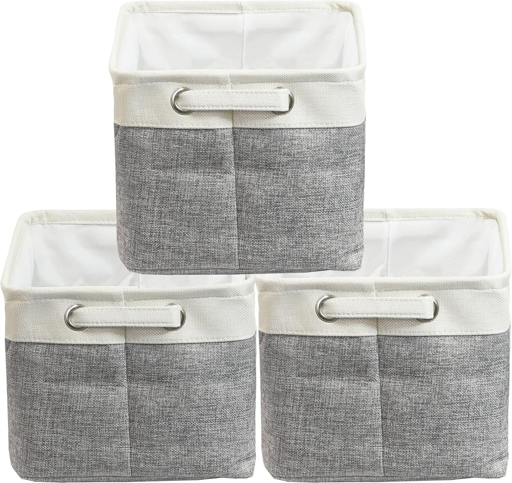 SIMPLE HOUSEWARE Large Fabric Storage Bin, 14.4" x 10" with Handles, 3-Pack, Foldable Organizer for Closet and Shelf, Gray
