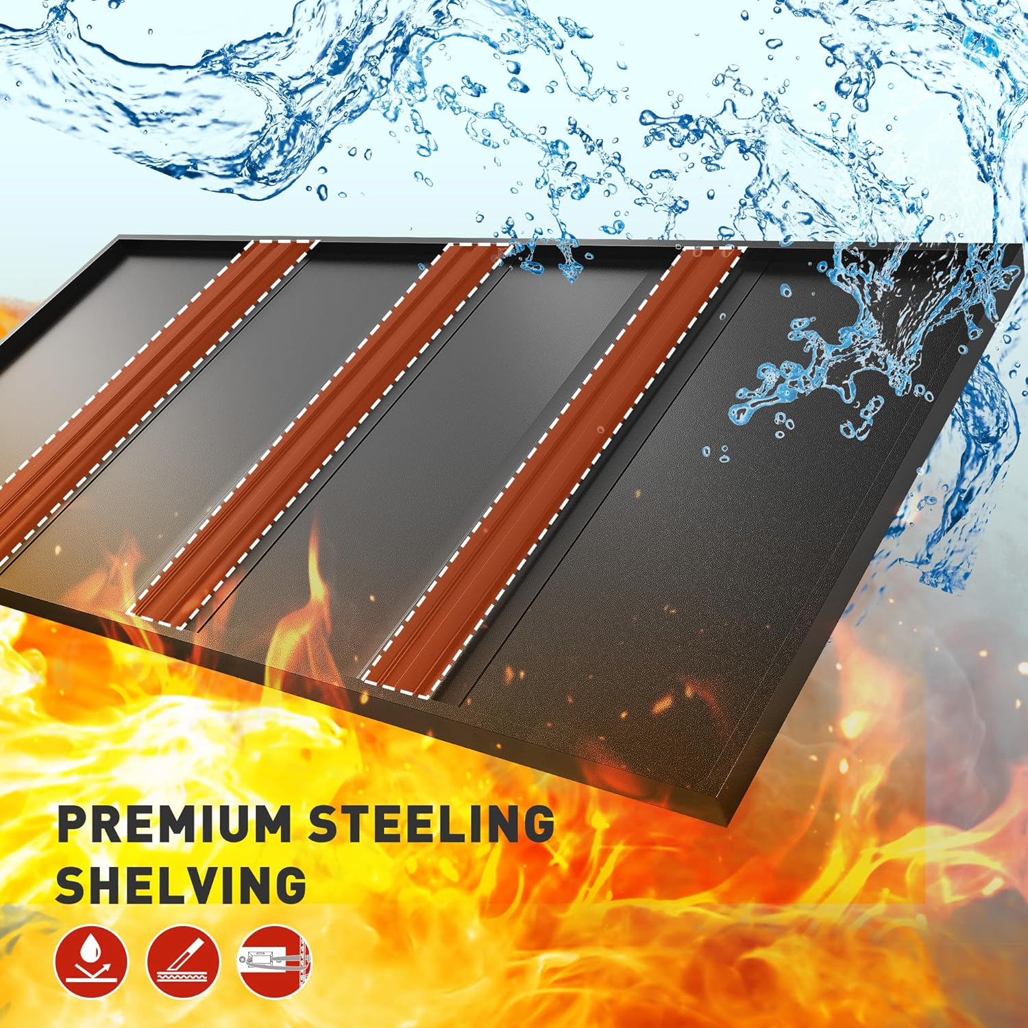 REIBII 72" H Garage Shelving Load 2500 LBS, Heavy Duty Storage Shelves, 5-Tier Adjustable Garage Shelves for Warehouse, Basement, 72" H x36 W x18 D, Black, 2 Pack