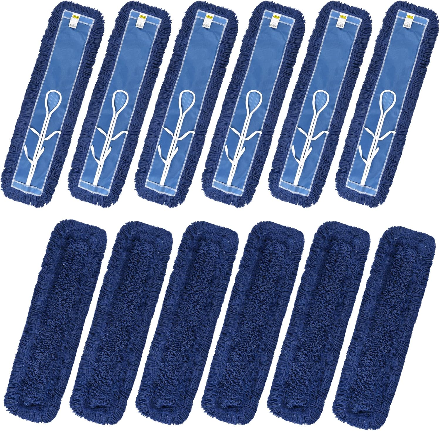 Matthew Cleaning 24'' Industrial Strength Cotton Dust Mop Refill Washable Replacement Heads for Residential & Commercial Use Fit Standard Dust Mop Frames, Hardwood, Laminate, Concrete Floors 12 Pack
