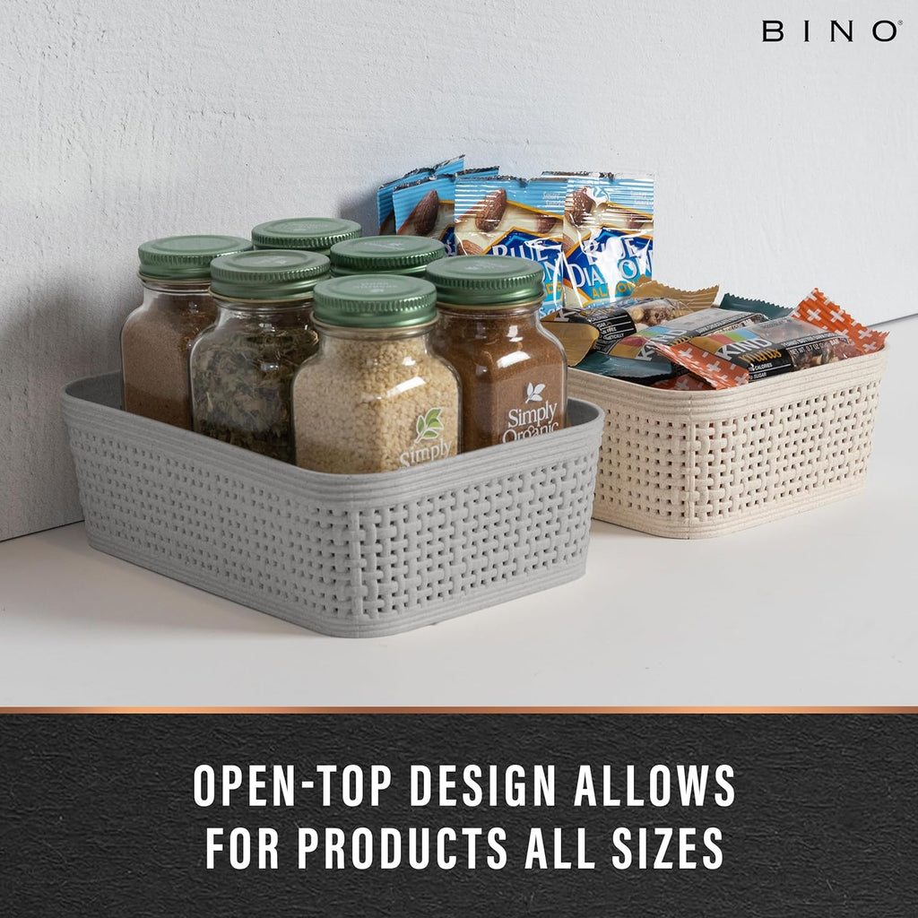 BINO | Woven Plastic Basket | XS (Natural), 5-Pack | THE JUTE COLLECTION | Home Organization, Space - Saving Storage, Stylish Design | Jute Basket | Plastic Storage Basket