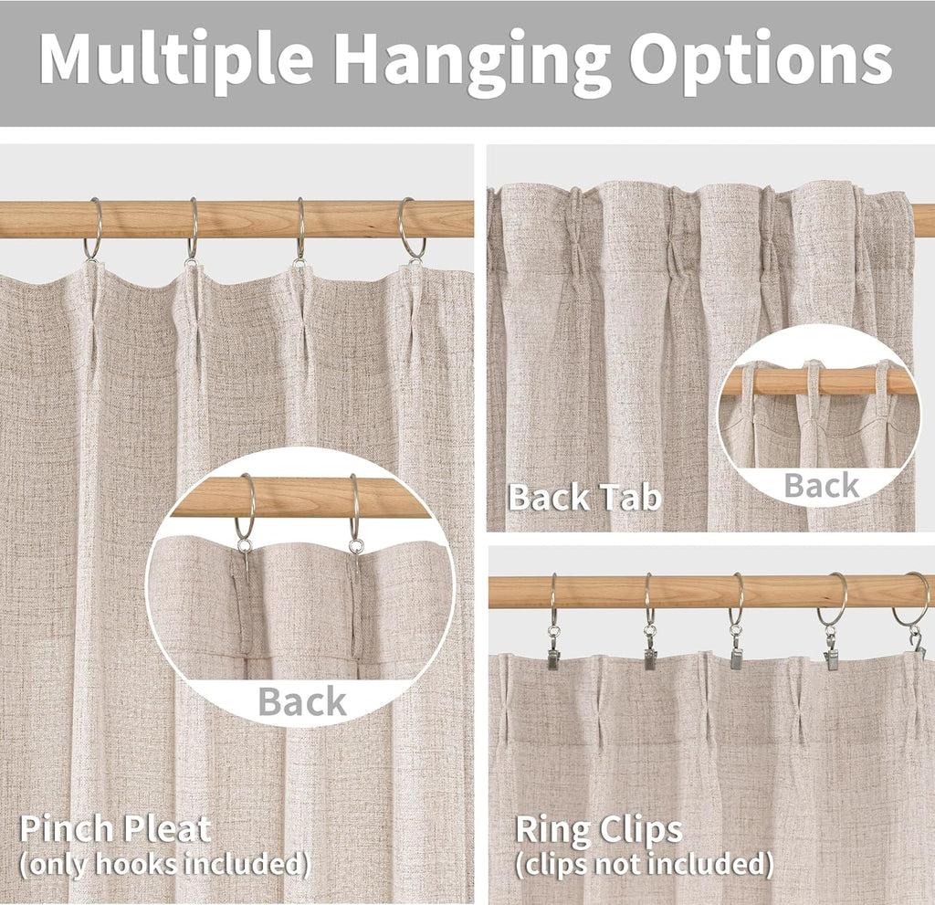 YoungsTex Natural Linen Curtains 40 Inch Length for Kitchen Window, Short Semi Sheer Drapes Light Filtering for Cafe Bathroom Window, 2 Panels, 40 X 40 Inch