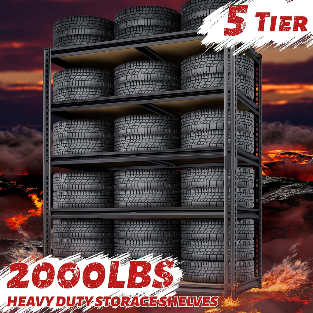 72"H Storage Shelves heavy duty, 2000LBS Garage Shelving, 5 Tier Metal Shelving Unit Adjustable Garage Shelves Rack Shelf for Storage Warehouse Pantry Closet,35.6" W × 16" D × 72" H, Black, 2PCS