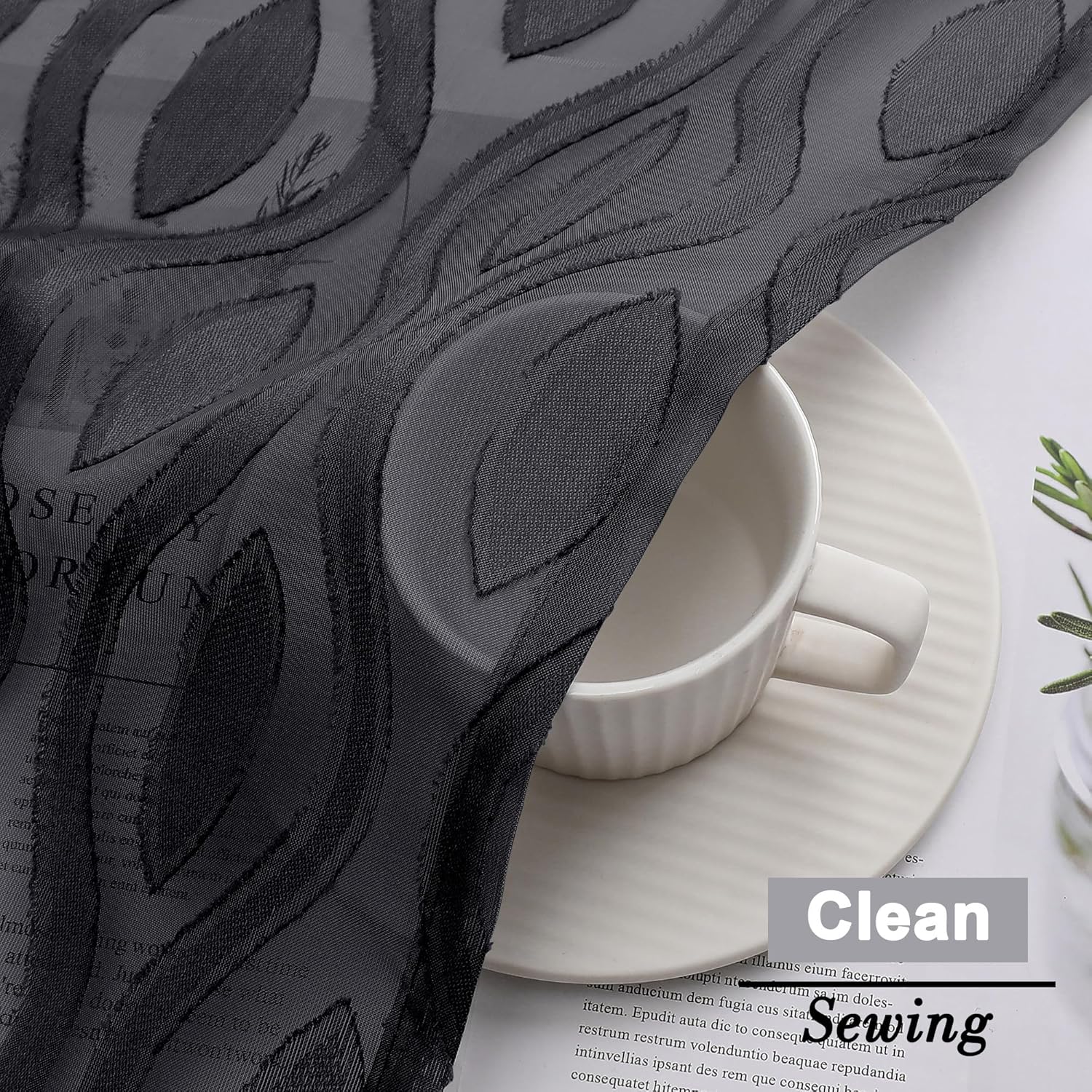 Aiyufeng Extra Long Sheer Curtains 96 Inches Long for Bedroom 2 Panels Set, Farmhouse Black Wavy Line Light Filtering Clip Jacquard Solid Voile Living Room Curtains, Dual Rod Pocket, 40"Wx96"L Inches