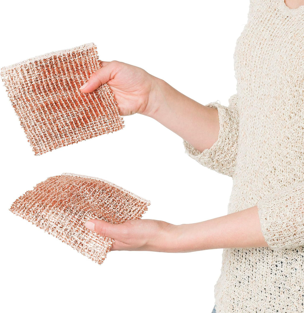Redecker Real Copper Cleaning Cloths – Scratch-Free 2-Ply Woven Copper Scrub Pads for Pots, Pans, Sinks, Glass & Stainless Steel – Reusable, Machine Washable, Durable, Eco-Friendly – Set of 2