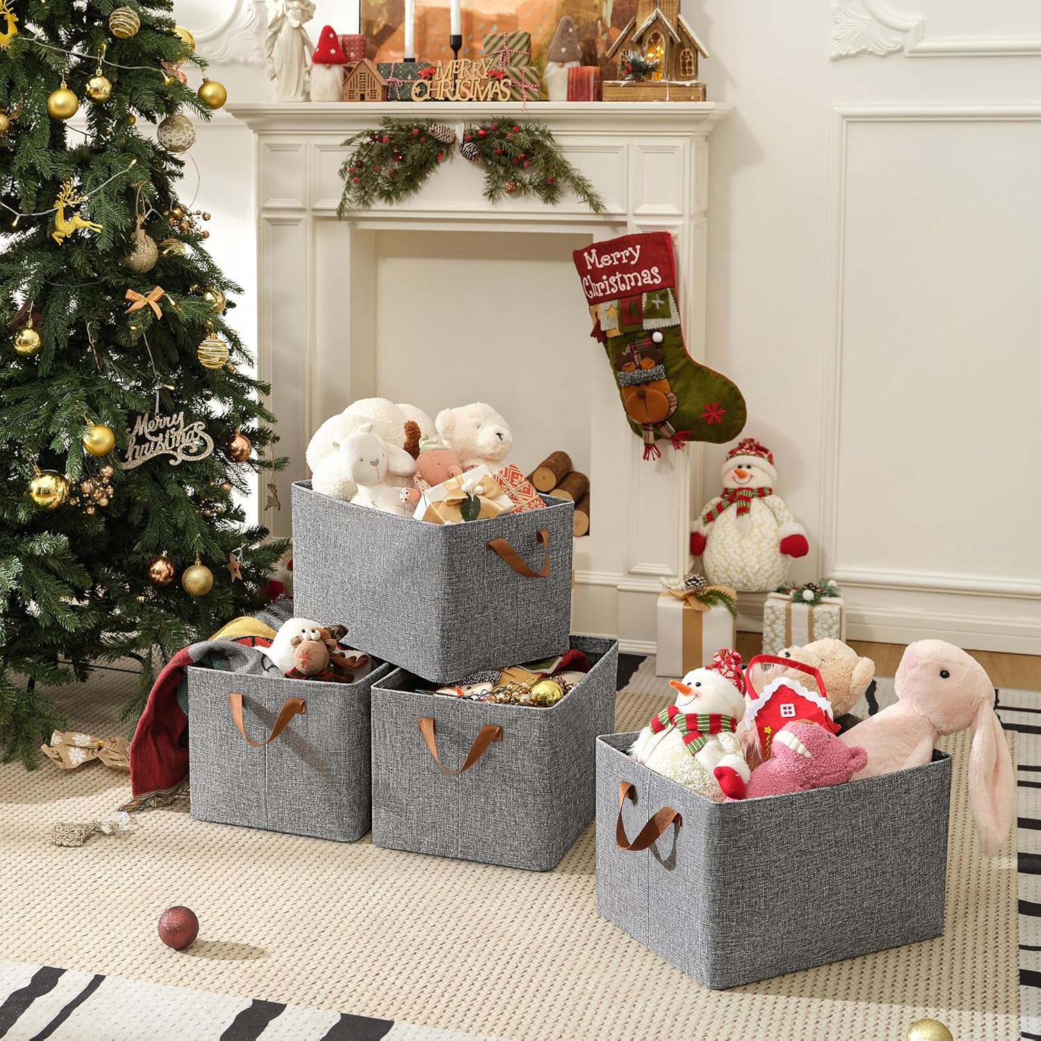 GRANNY SAYS Closet Storage Baskets, Collapsible Fabric Storage Bins with Metal Frame, Clothes Organizer Bins, Extra Large Baskets for Shelves, Gray, 4-Pack