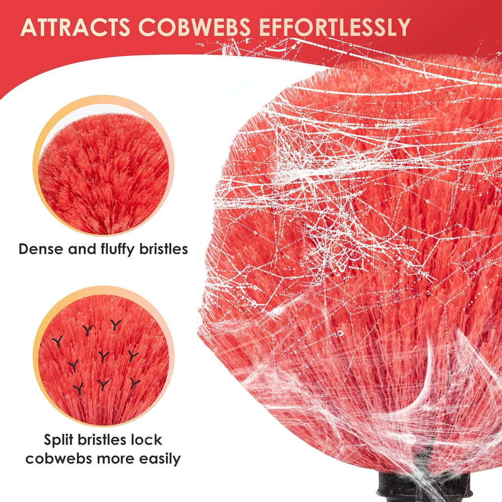 6-24 FT Cobweb Duster with Extension Pole, 30 FT High Reach Spider Web Brush with Telescopic Pole, Extendable Duster with 2 Outdoor Cobweb Brushes, Duster for High Ceiling