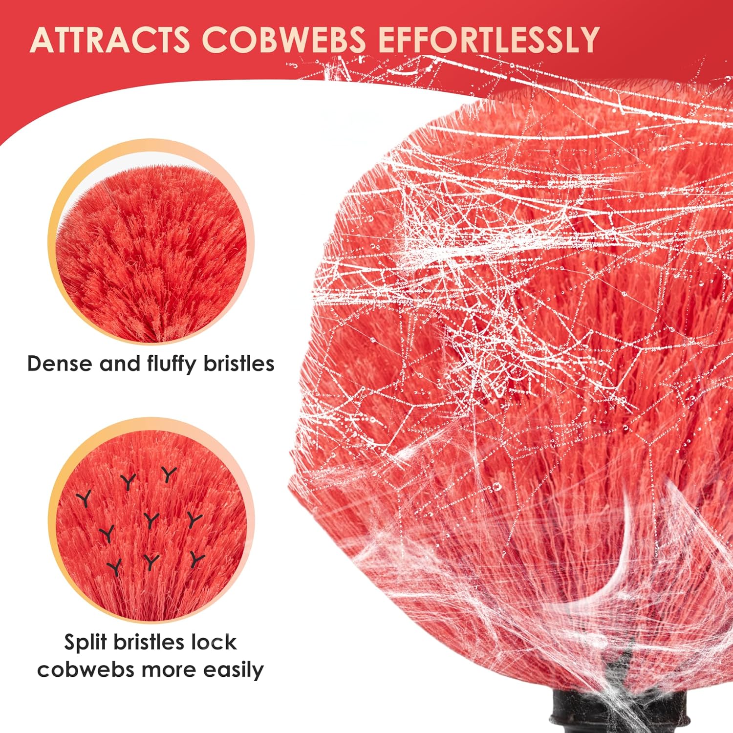 6-24 FT Cobweb Duster with Extension Pole, 30 FT High Reach Spider Web Brush with Telescopic Pole, Extendable Duster with 2 Outdoor Cobweb Brushes, Duster for High Ceiling