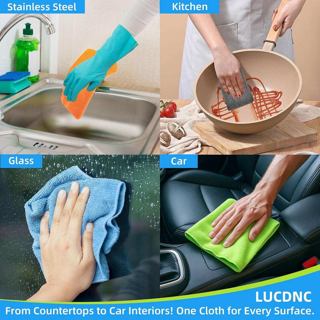 Microfiber Cleaning Cloths 16 Pack 8 Color Cleaning Rags for Housekeeping Home Kitchen Bathroom Car,11.5"X11.5" Soft Lint Free Wet and Dry Use Dusting Cleaning Supplies Towels