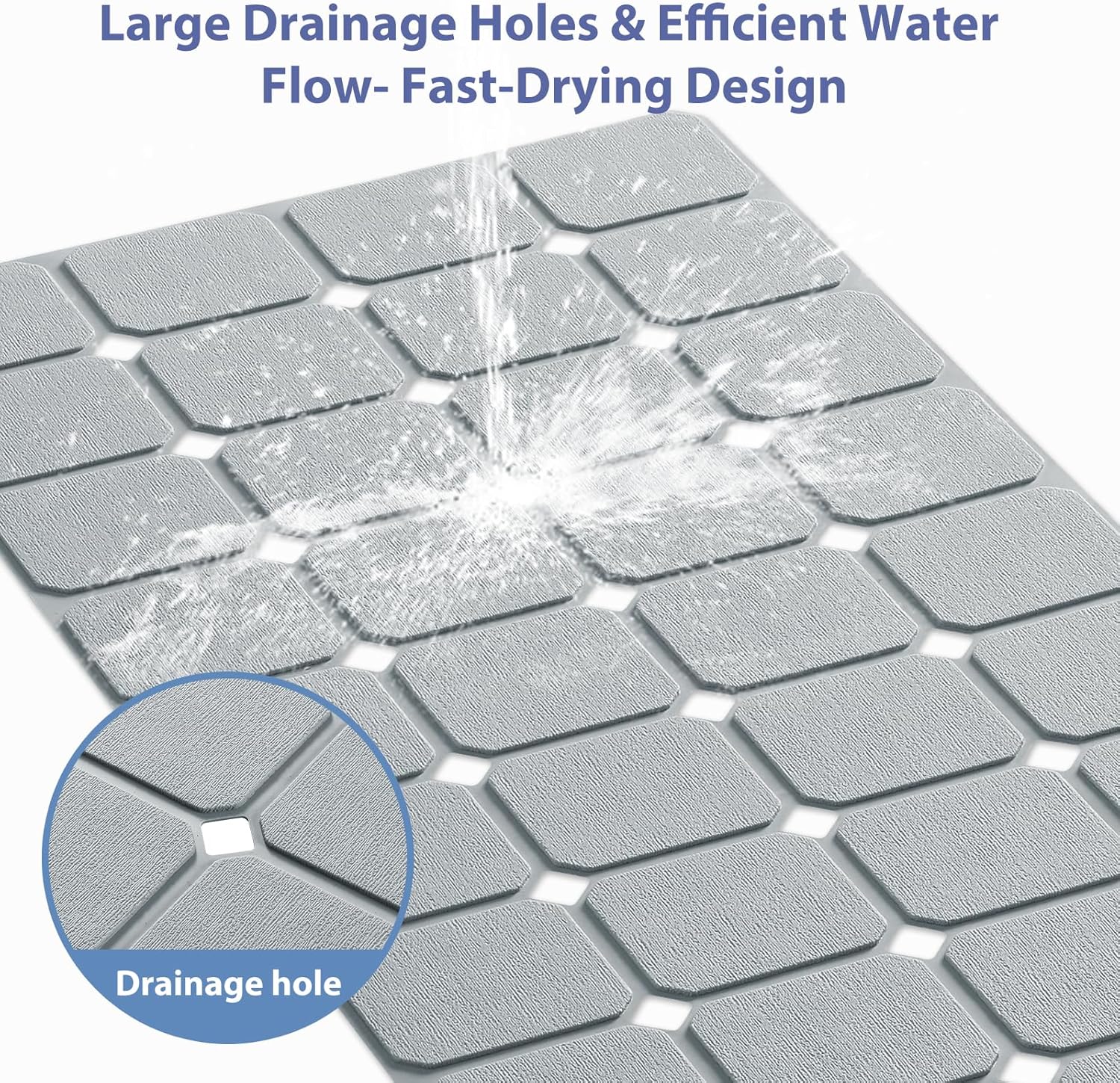 Bathtub Mat Non Slip Silicone Foldable Extra Long Tub Mat Strong Suction Cups & Large Drain Holes, Durable,Machine Washable for Smooth Surfaces Shower Mat, Ideal for Families Beige,15"x40" Grey