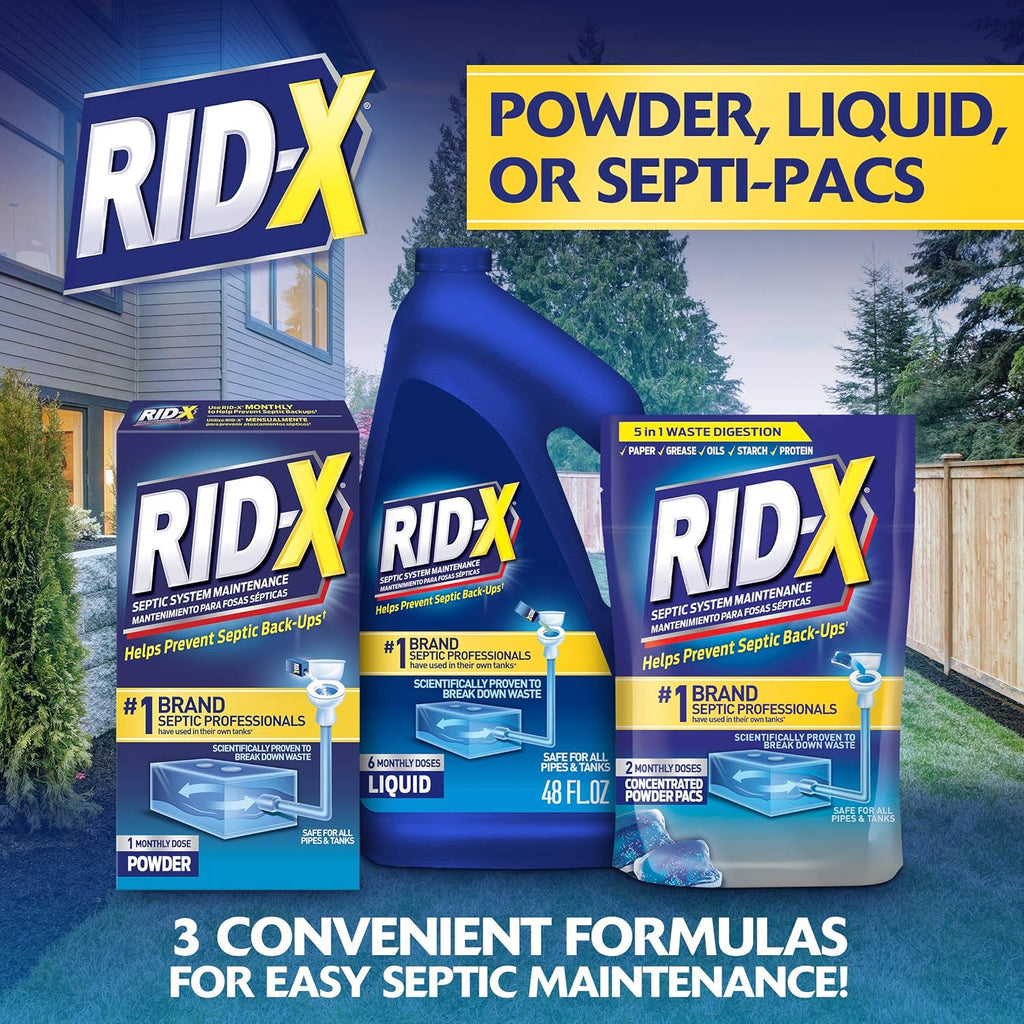 Rid-X Septic System Treatment, Septic Tank Treatment, 3-Monthly Supply Dual Action Septi-Pacs - 3.2 oz
