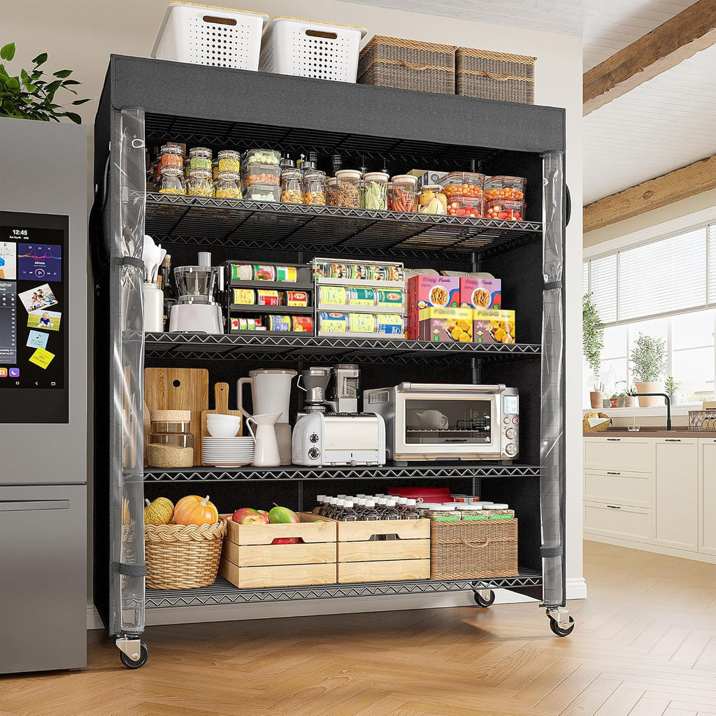 REIBII 45''W Storage Shelves Waterproof Metal Shelving Cover Dustproof Wire Shelving Unit Covers Garage Storage Rack Wire Shelf for Kitchen Pantry Office College, 45Wx17.72Dx72.83H