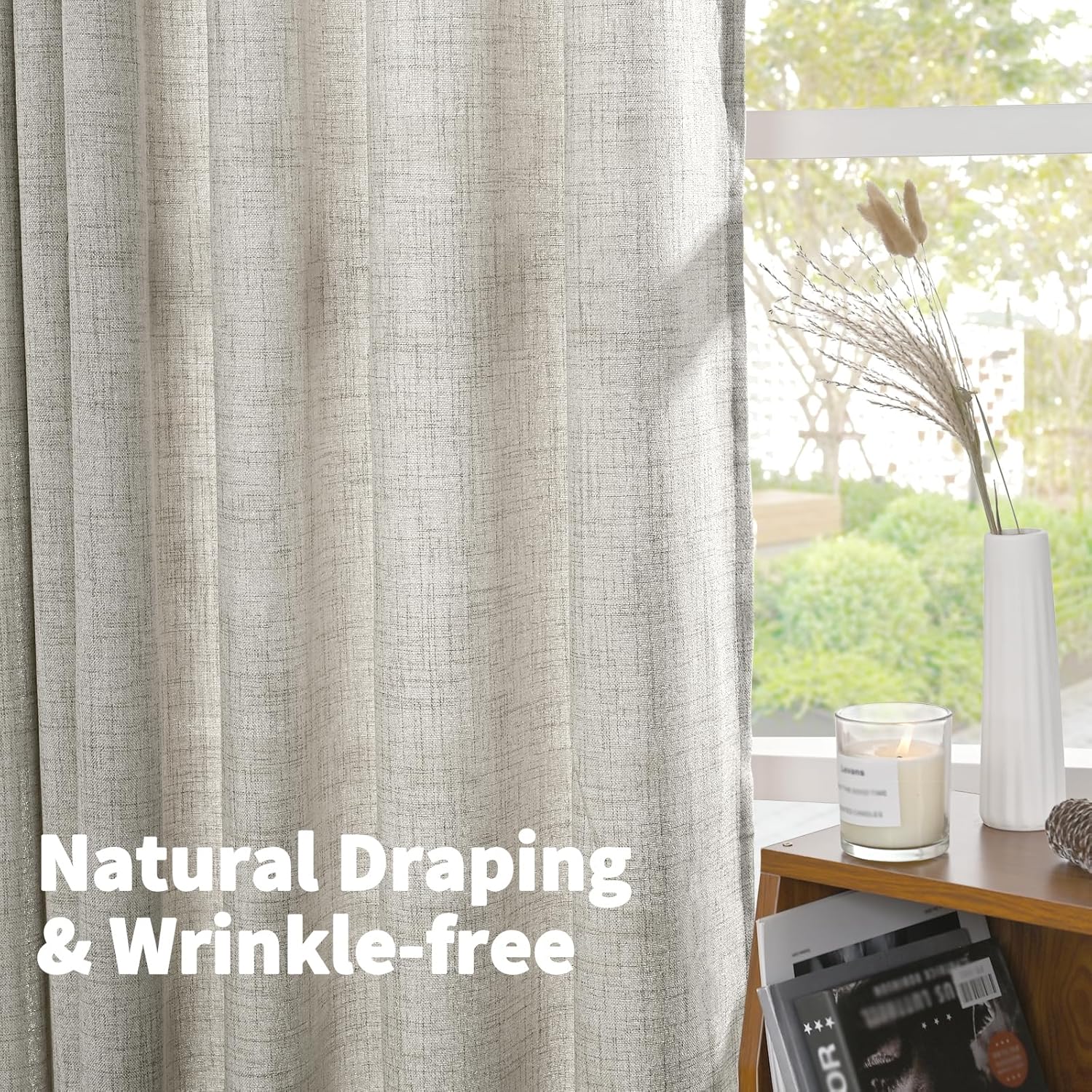 YoungsTex Dark Grey Linen Curtains 80 Inch Length for Living Room, Light Filtering Semi Sheer Window Drapes Rod Pocket Back Tab Curtain for Bedroom Office Rustic Privacy, 2 Panels, 52 X 80 Inch