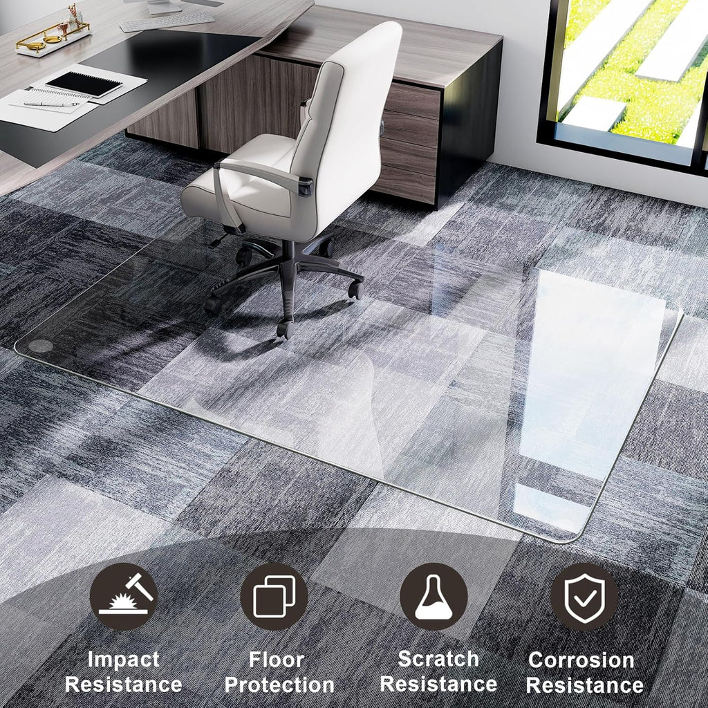 GLSLAND 47"x40" Tempered Glass Chair Mat Heavy-Duty Floor Protector for Carpet & Hard Floors Scratch-Resistant Office Computer Desk Mats Clear