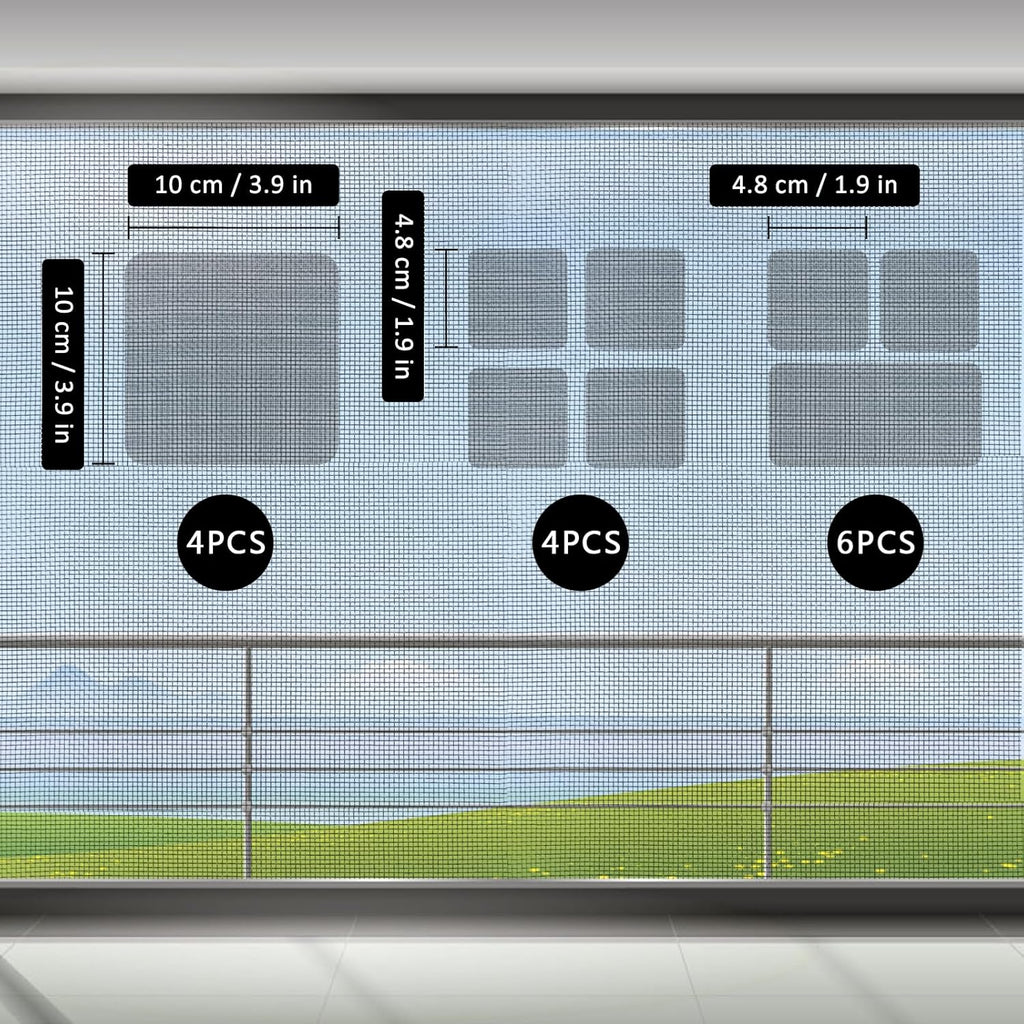 14 Sheets Window Screen Patches Repair Kit, Black 3 Sizes Window Screen Repair Kit for Mesh Screen Door, Strong Adhesive Fiberglass Quick Screen Repair Tape