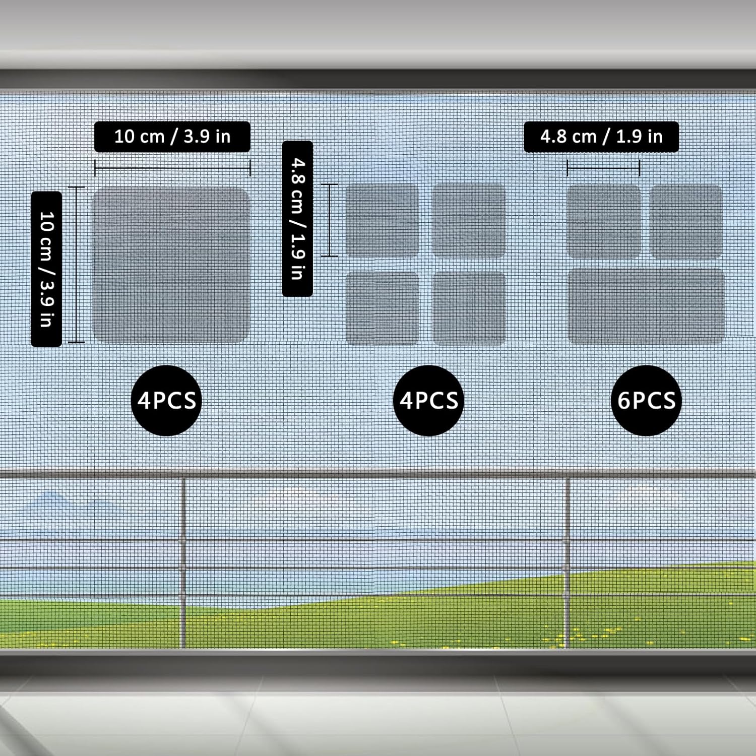 14 Sheets Window Screen Patches Repair Kit, Black 3 Sizes Window Screen Repair Kit for Mesh Screen Door, Strong Adhesive Fiberglass Quick Screen Repair Tape