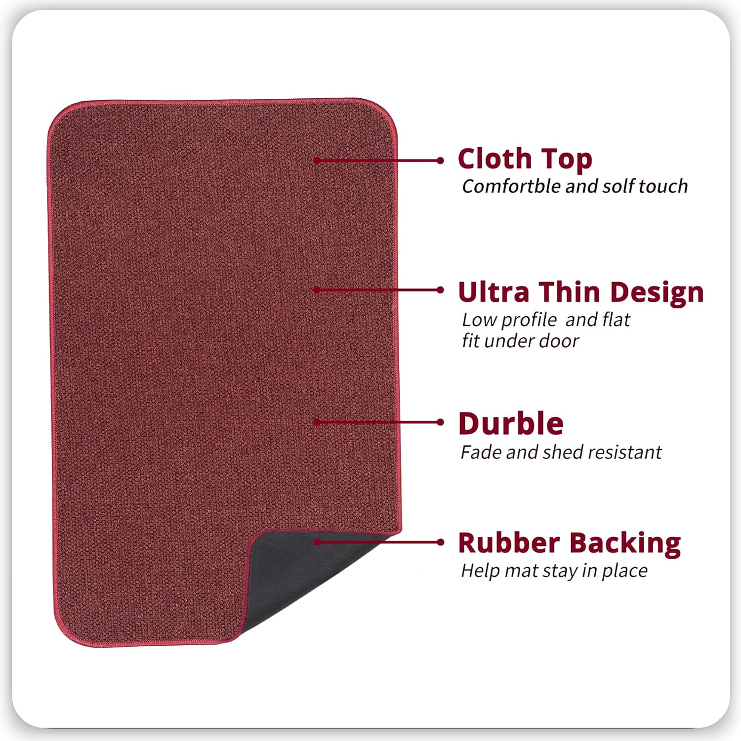 Bathroom Rugs Set 2 Pieces,Thin Bathroom Mats,Toilet Rugs,Quick Dry,Non-Slip,Machine Washable,Low Pile,Absorbent Bath Mats,Shower,Sink,Home Decor Accessories.Red,1'5"x2'3"+1'8"x2" U Shape