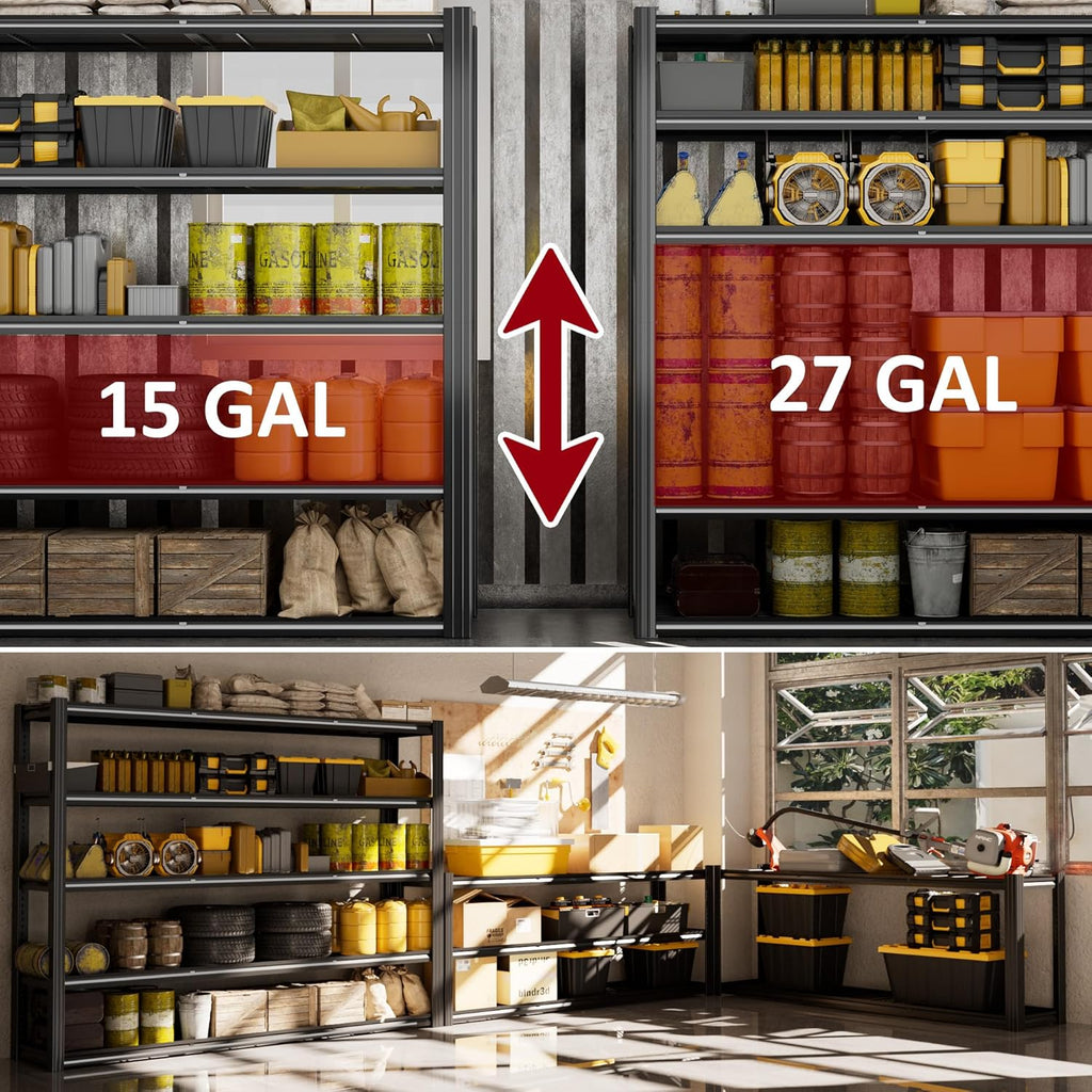 60" W Garage Shelving 5-Tier Storage Shelves Adjustable Metal Shelving Units 3030LBS Storage Shelves Heavy Duty for Industrial, Warehouse, Basement,72" H × 60" W × 24" D